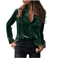 thumbnail image 2 of Penkiiy Velvet Tops for Women Vintage Long Sleeve Button Down Shirts Blouse for Pocket S Green, 2 of 5