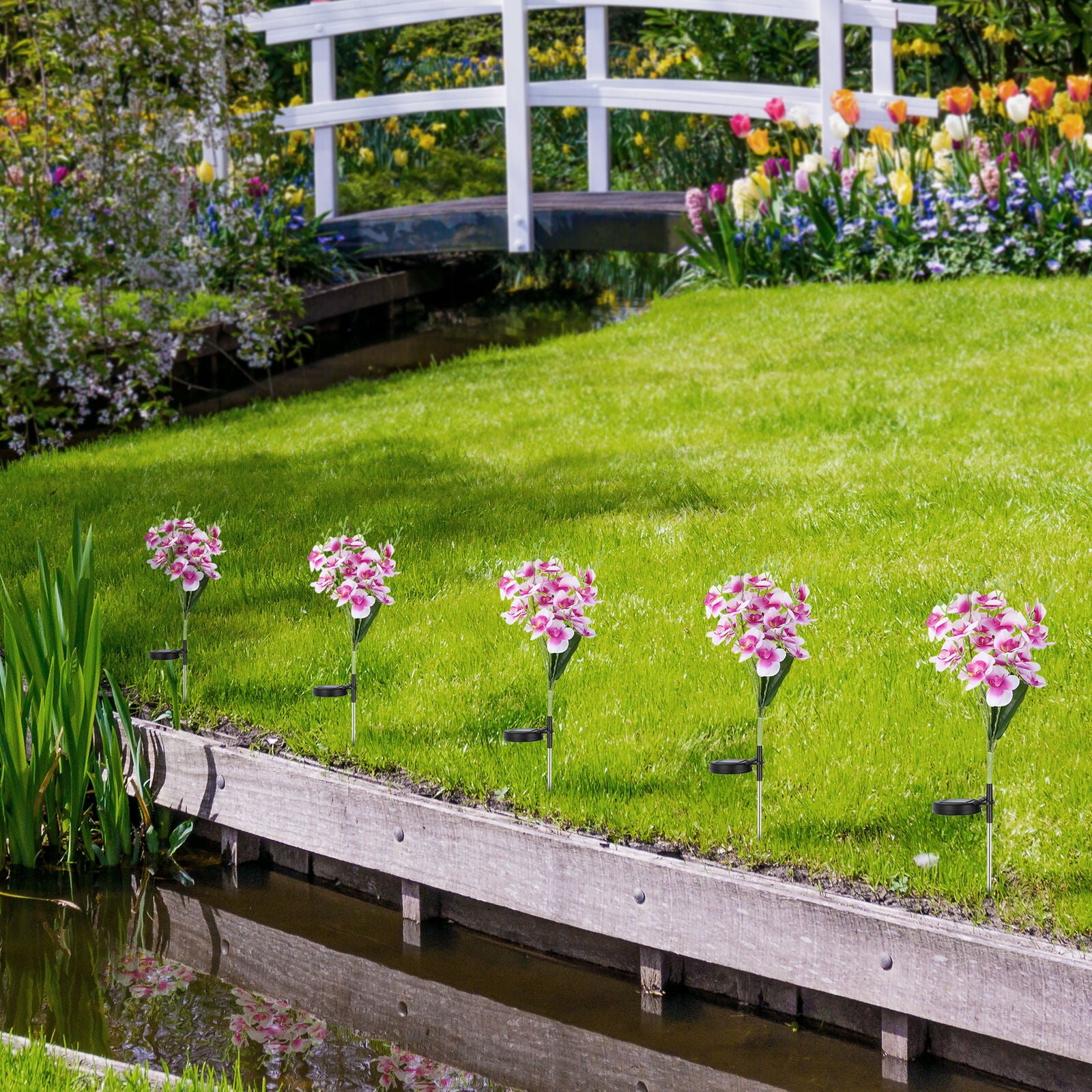 2 Pack Solar Phalaenopsis Flowers Lights Design, Upgraded Garden Solar Lights