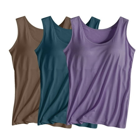Aloohaidyvio 3 Pcs Women s Yoga Racerback Built in Bra Tank Top 2024 Padded Sports Bra Workout Running Sleeveless Shirts