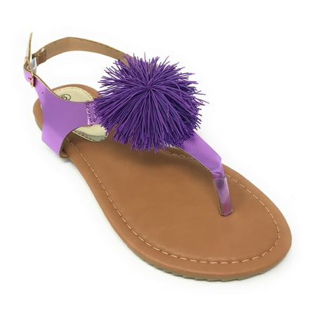 Victoria K Women s PomPom With Side Buckle Sandals