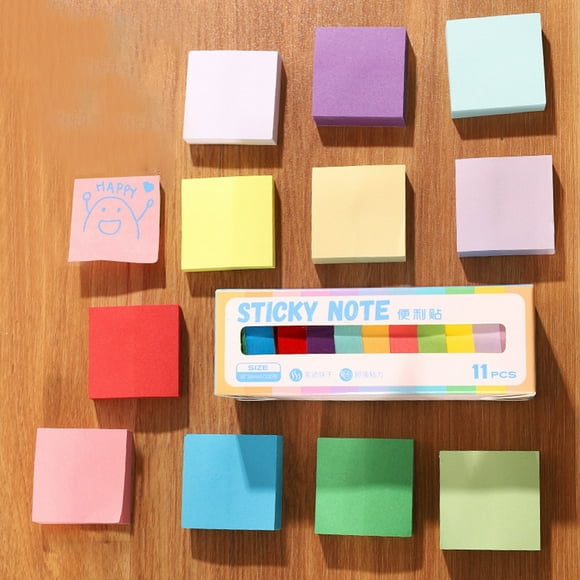Sticky Notes Set | 11 Pcs Colored Self-Stick Memo Pads | 1.5x1.5 Inch To Do List Sheets | Multicolor Adhesive Planner Note Paper | Reusable Writable Office Organizer | Stationery Supplies