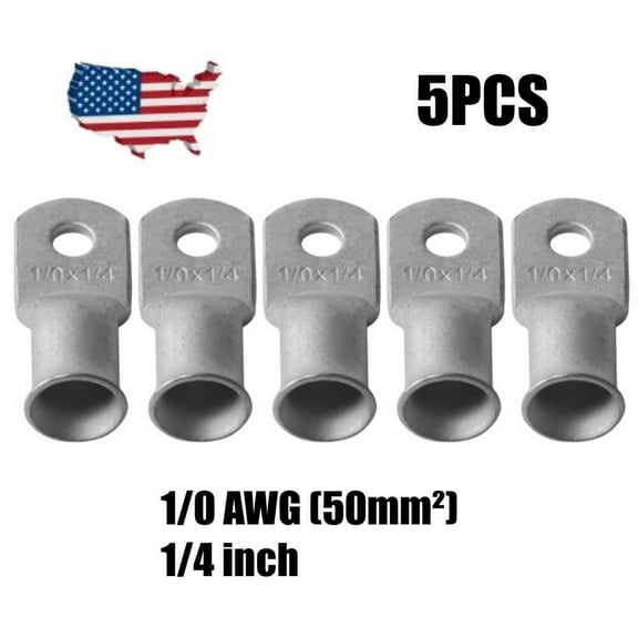 5pcs Battery Cable End Lugs 1/0 AWG 1/4 inch Copper Ring Terminal Wire Connector