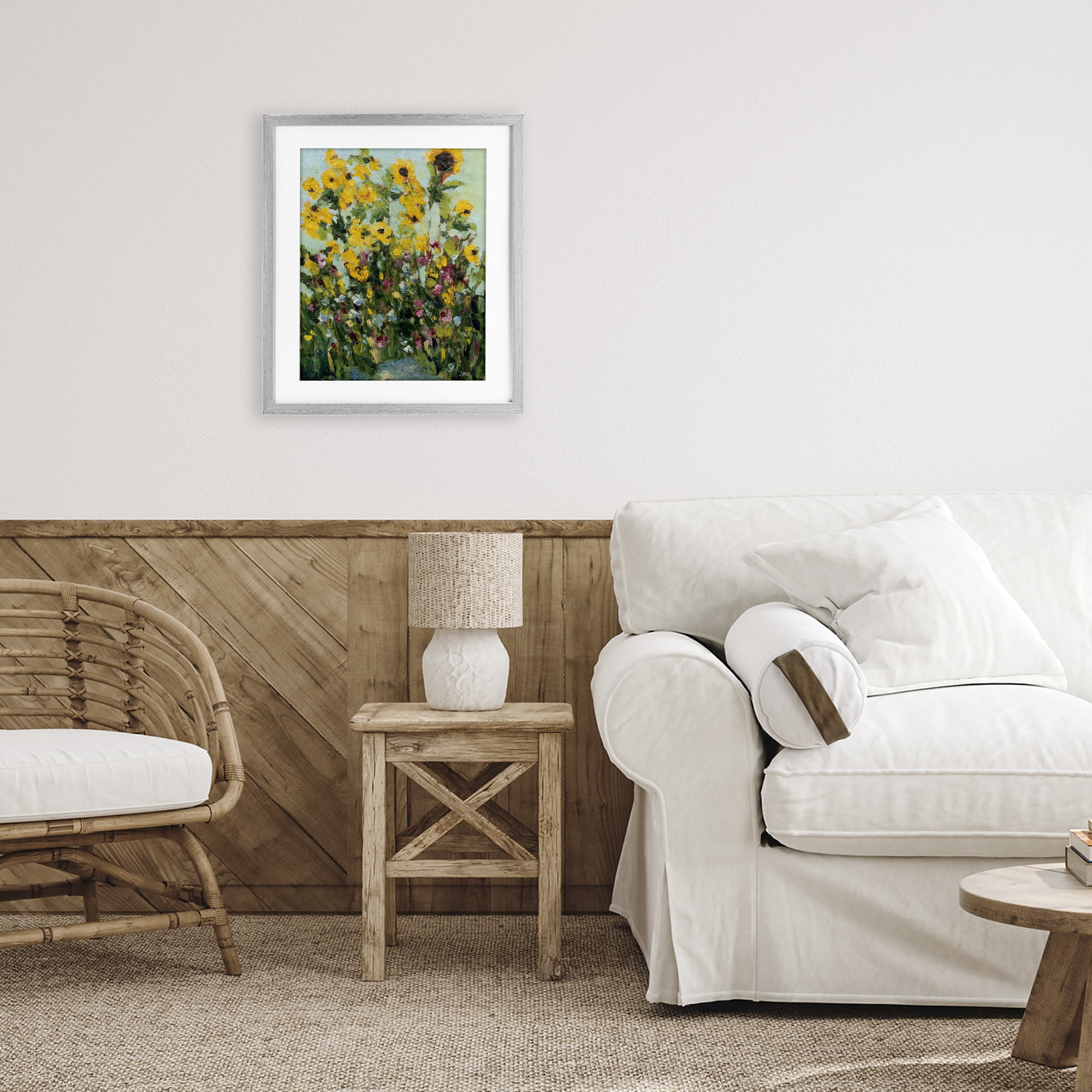 Stupell Industries Sunlit Sunflowers in Garden Gray Framed Print Under Glass, design by Carson Overstreet
