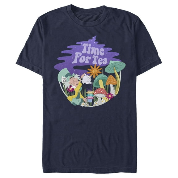Men's Alice in Wonderland Mad Hatter Time for Tea Graphic Tee Navy Blue 3X Large