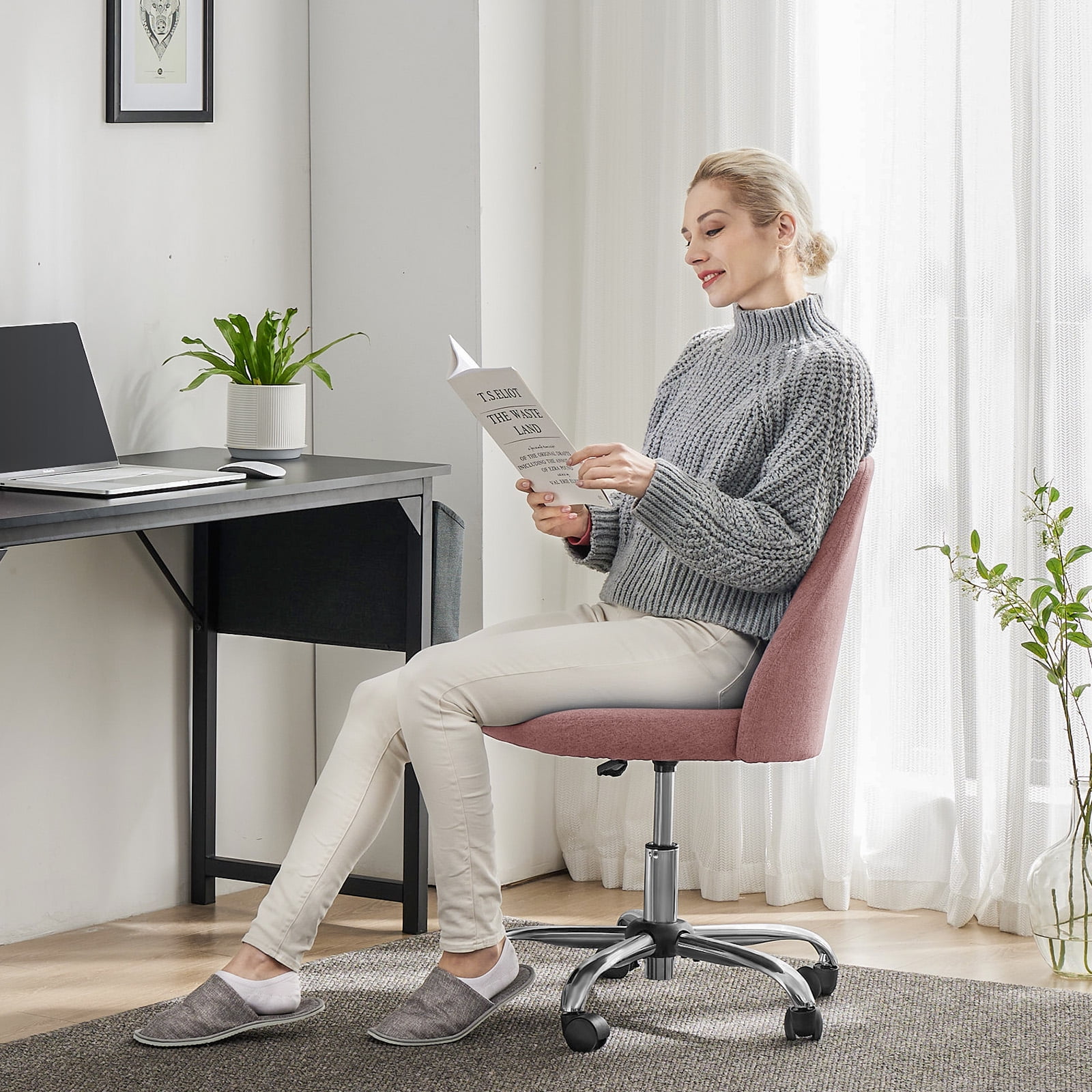JIOABL Home Office Desk Chair, Office Chairs Desk Chair Rolling Task Chair Computer Chair Adjustable with Wheels Armless for Bedroom, Vanity Chair for Makeup Room, Living Room