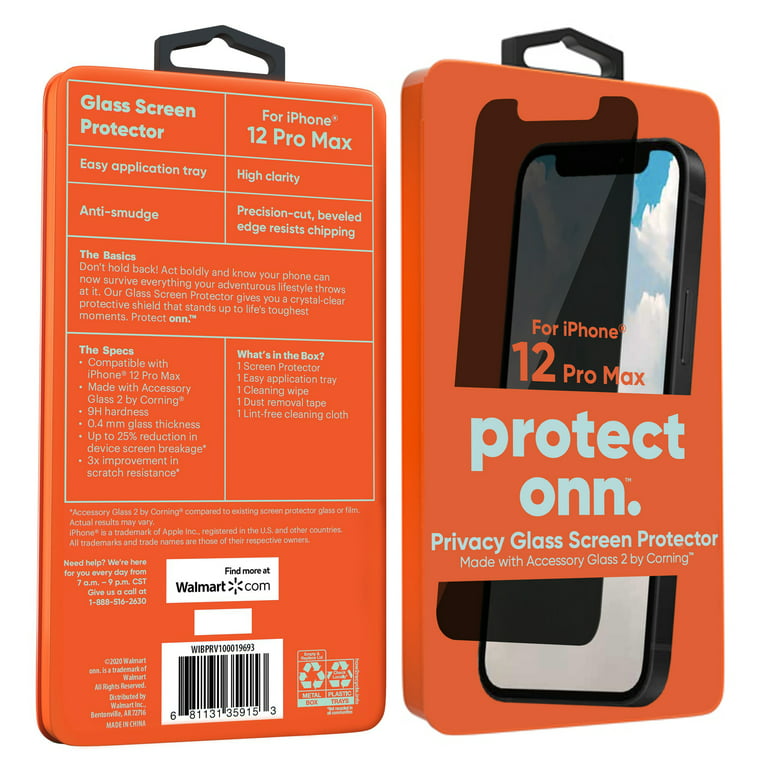 onn. Privacy Corning Glass Screen Protector for Apple iPhone 12 Pro Max 