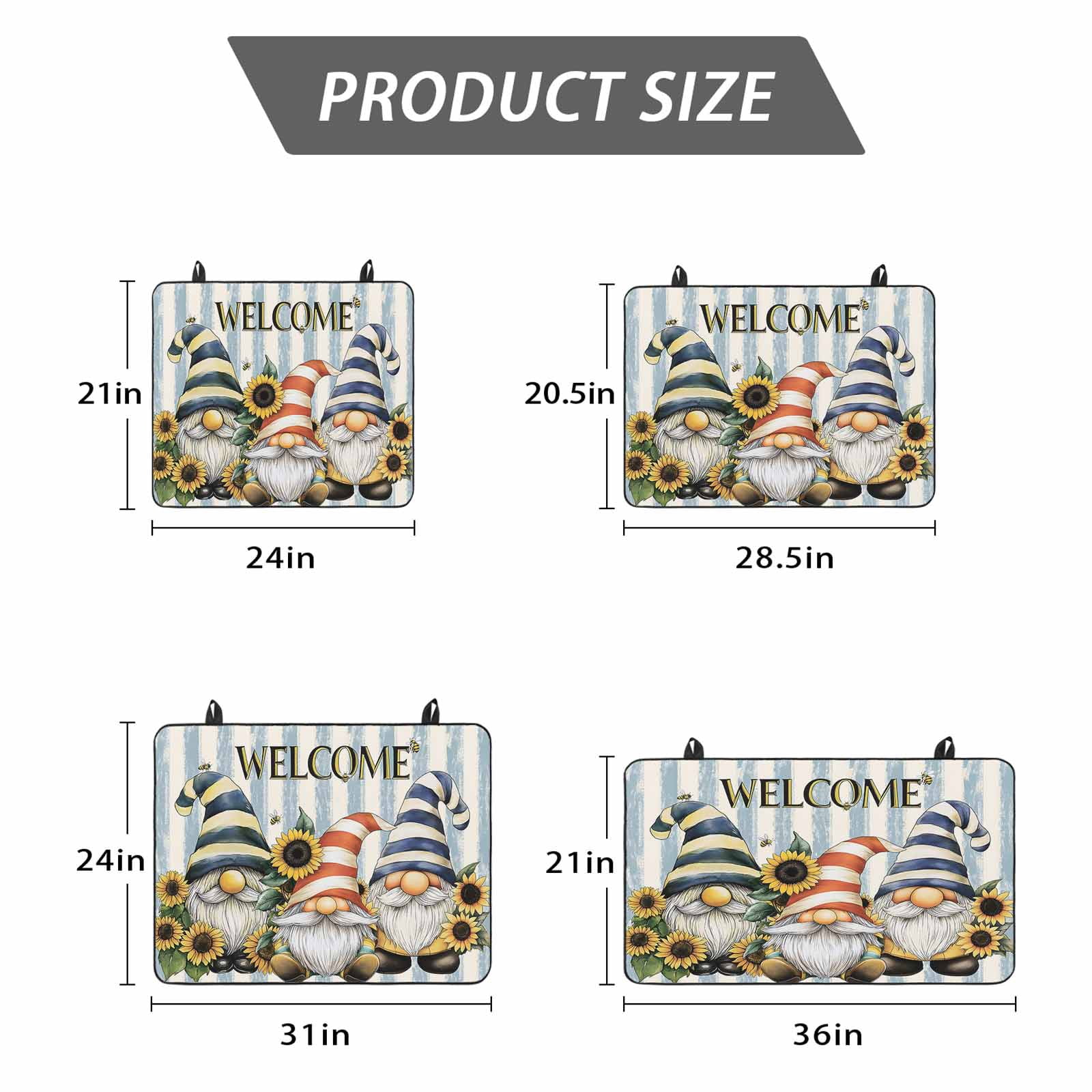 Sunflower Gnomes Stove Top Cover for Electric Stove, Heat-proof & Non Slip Glass Top Stove Cover Protector, Farmhouse Striped Bee Yellow Summer Flower Kitchen Flat Cooktop Rubber Mat 31x24 Inches