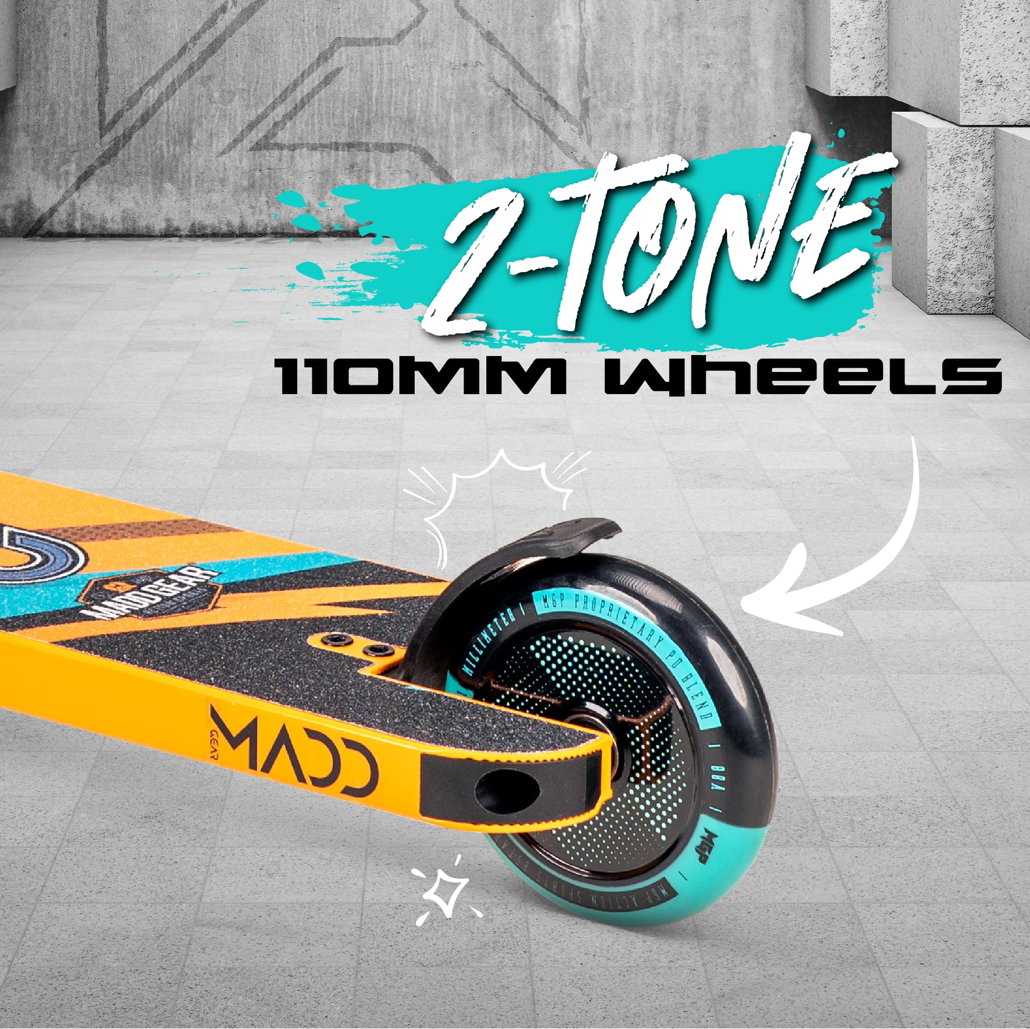 Madd Gear Kick Pro Stunt Scooter for Ages 6 + Strong Aluminum 5" Wide Lightweight Deck - Designed for Skatepark Use