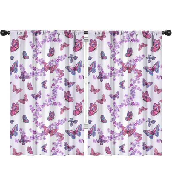 Blackout Kids Curtains,Butterfly and Floral Purple Pattern Children's Insulated Curtains Set Of 2,Bedroom Essentials,Toddler Room Decor 52"x84"