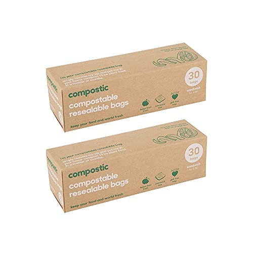 Bolsas para sándwiches Compostic Home, compostables, resellables, 30 x 30 cm, 60 unidades