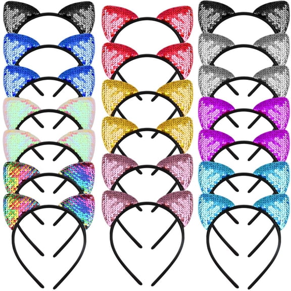 20 Pieces Cat Ears Headbands Reversible sequin headband Cute Cat Headbands