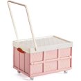 thumbnail image 1 of Foldable Storage Bins with Lids Plastic Collapsible Storage Box Portable Stackable Grocery Books Container Folding Latching Storage Crate with Removable Pulley and Pull Rod (Pink  M), 1 of 9