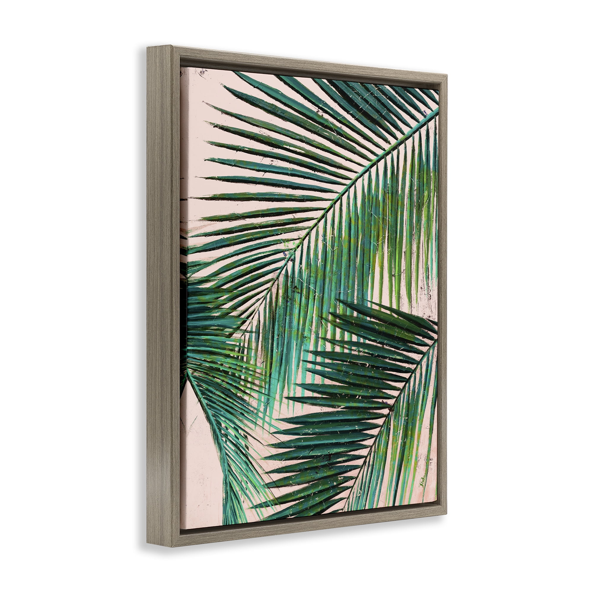 Stupell Industries Flowing Palm Fronds Botanical & Floral Painting Brown Floater Framed Canvas Art Print Wall Art, 25 x 31