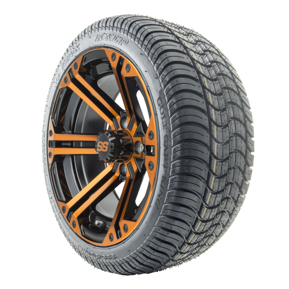Golf Cart Wheels and Tires 14" RHOX SS RX354Bo Orange w/ LowPros