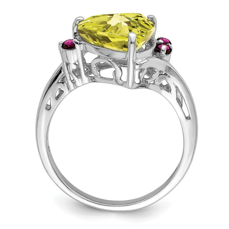 Sterling Silver Lemon Quartz Trillion And Rhodolite Garnet Ring Sterling Silver Lemon Quartz Trillion And Rhodolite Garnet Ring