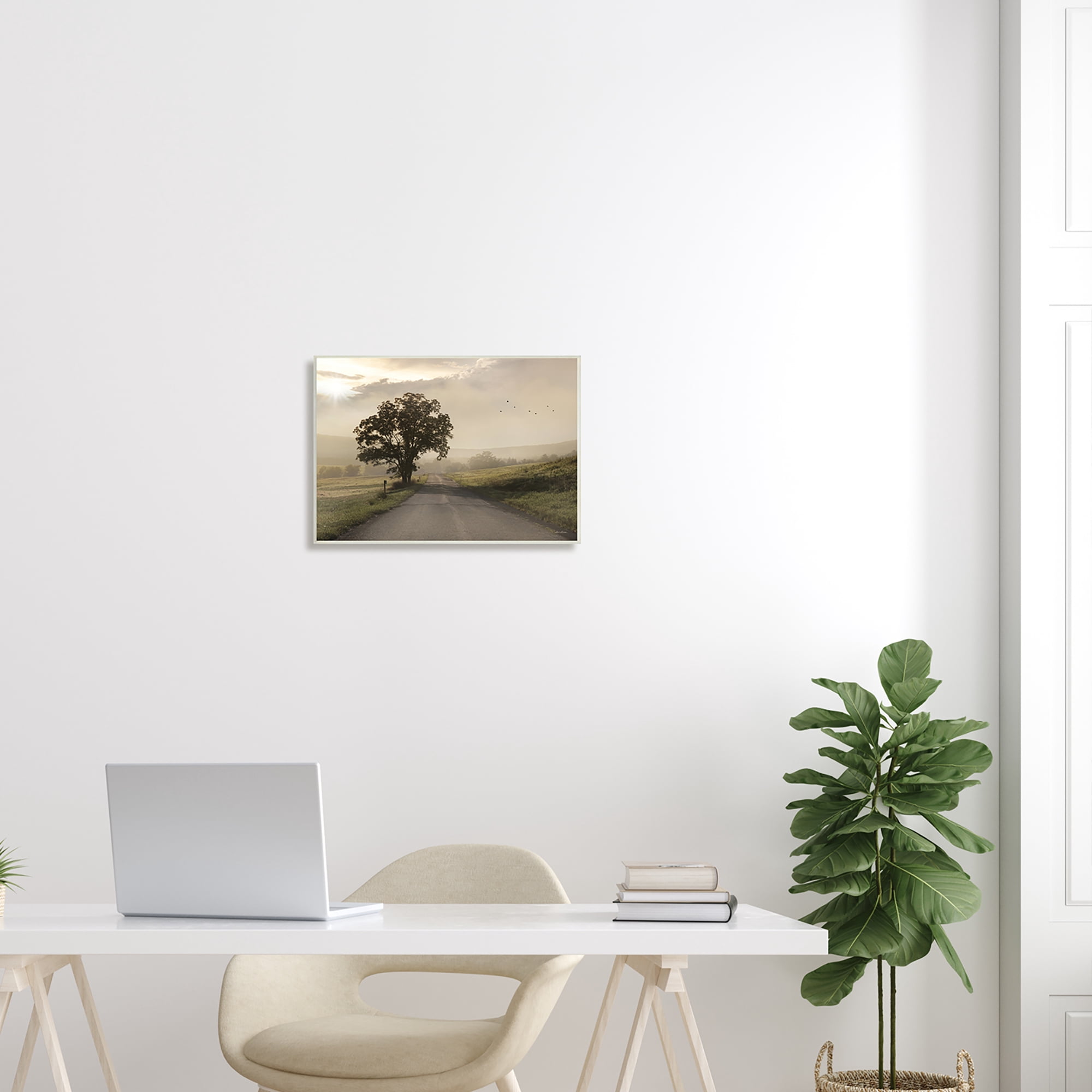 Stupell Industries Lone Tree Quiet Morning Road Rural Landscape Photograph Unframed Art Print Wall Art, Design by Lori Deiter