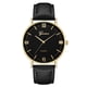 thumbnail image 2 of Reloj unisex para hombres y mujeres Reloj de pulsera con esfera de vidrio redondo y correa de PU de cuarzo (Negro, dorado y negro), 2 of 7