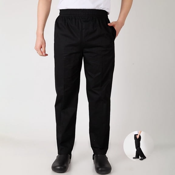 Yifymode Men's Casual Baggy Pleated Striped Chef Pants Straight Leg Restaurant Uniform Trousers With Pockets