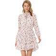 thumbnail image 1 of Unique Bargains Robe en Mousseline à Taille Smockée à Imprimé Floral Vintage pour Femme, 1 of 6