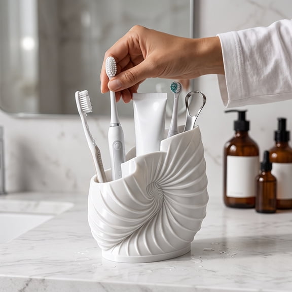 Shell Toothbrush Cup Compact Bathroom Stand, Decorative Holder for Shared Wash Areas, Counter Corner Setup, Dorm Room Organization Bathroom Organizers Toothbrush Stand
