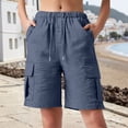 thumbnail image 2 of Women's Cargo Shorts Cotton Linen Slit Pocket Loose Fashion Casual Linen Shorts for Women Navy Xl, 2 of 6