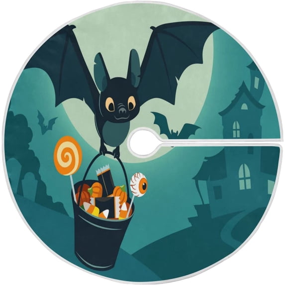FMSHPON Halloween Cute Bat Xmas Christmas Tree Skirt Stand Mat for Holiday Party Decoration Indoor Outdoor 36 inches