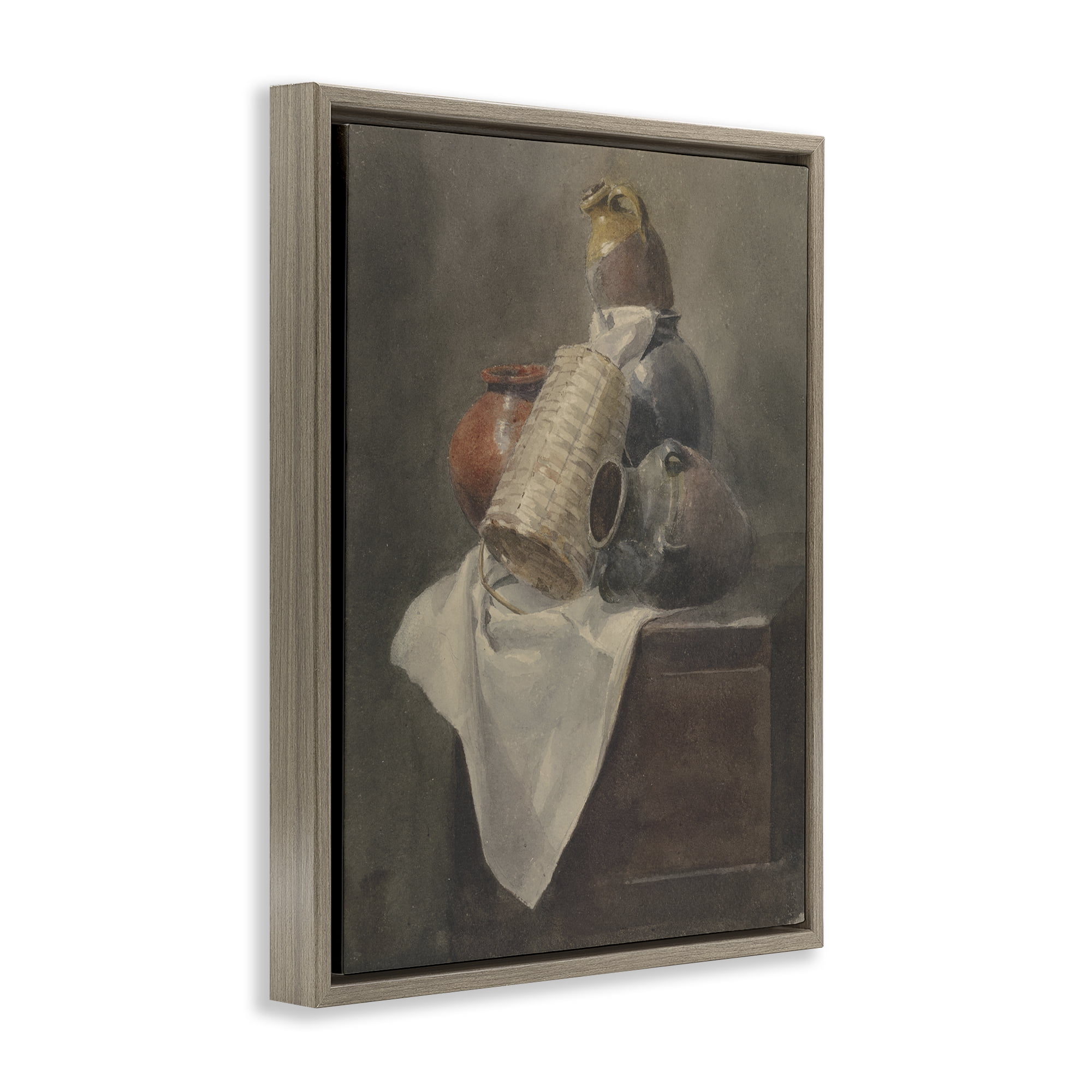 Stupell Industries Muted Vases Still Life History & Language Painting Brown Floater Framed Canvas Art Print Wall Art, 17 x 21