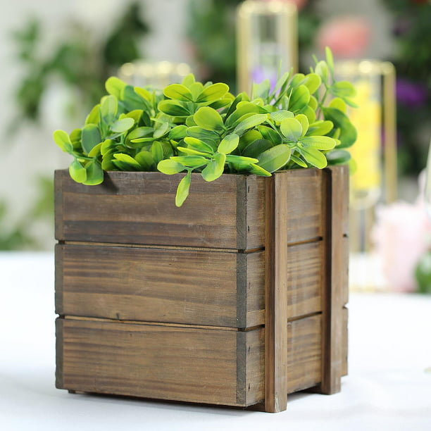 6x6 Smoked Brown Wood Planter Boxes, Small Square Wooden Flower Boxes
