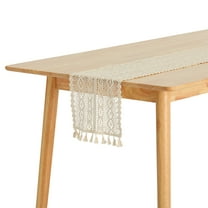 Unique Bargains Table Runners with Lace Tassel Table Flags for Casual Daily Decoration Beige 9"x71"