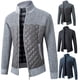 thumbnail image 4 of Suéter de punto cálido a juego con colores de moda con forro polar y cremallera a cuadros a rayas con cuello alto para hombre de otoño e invierno, 4 of 5