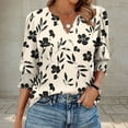 thumbnail image 2 of AOOCHASLIY 3/4 Length Sleeve Womens Tops Casual Linen Dressy V-Neck Casual Loose Summer Button Floral Graphic Blouses Buisness Work Spring Tee Shirts, 2 of 6