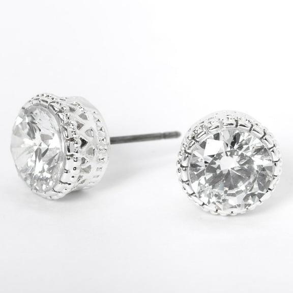 Claire's Silver Cubic Zirconia Round Vintage Stud Earrings 8MM Tween Female