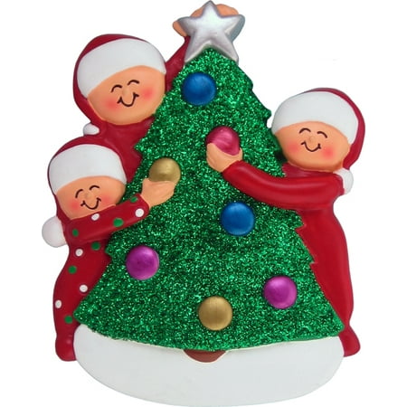Family Decorating Tree 3 People Personalized Christmas Ornament