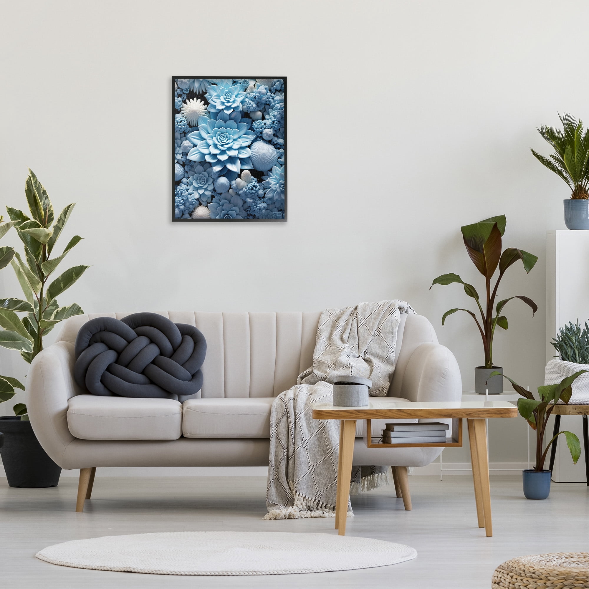 Stupell Industries Blue Patterned Succulents Botanical & Floral Painting Black Framed Art Print Wall Art, 24 x 30