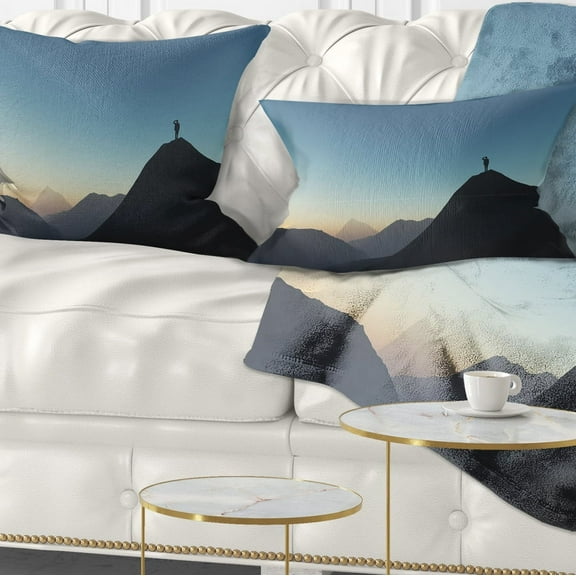 Designart Man Looking from Mountain - Landscape Printed Throw Pillow - 12x20