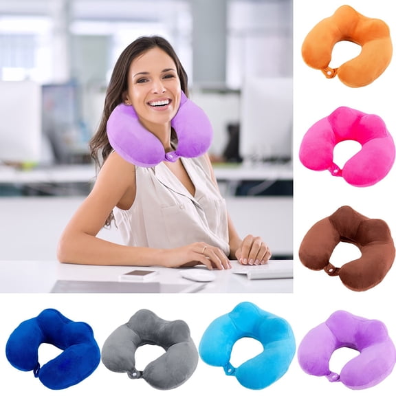 Travel Neck Pillow Nap Cushion Ergonomic Head Support Pillow with Soft Plush Fabric,Washable Cover,Large Size for Airplane Car Train Rest,1 Pack