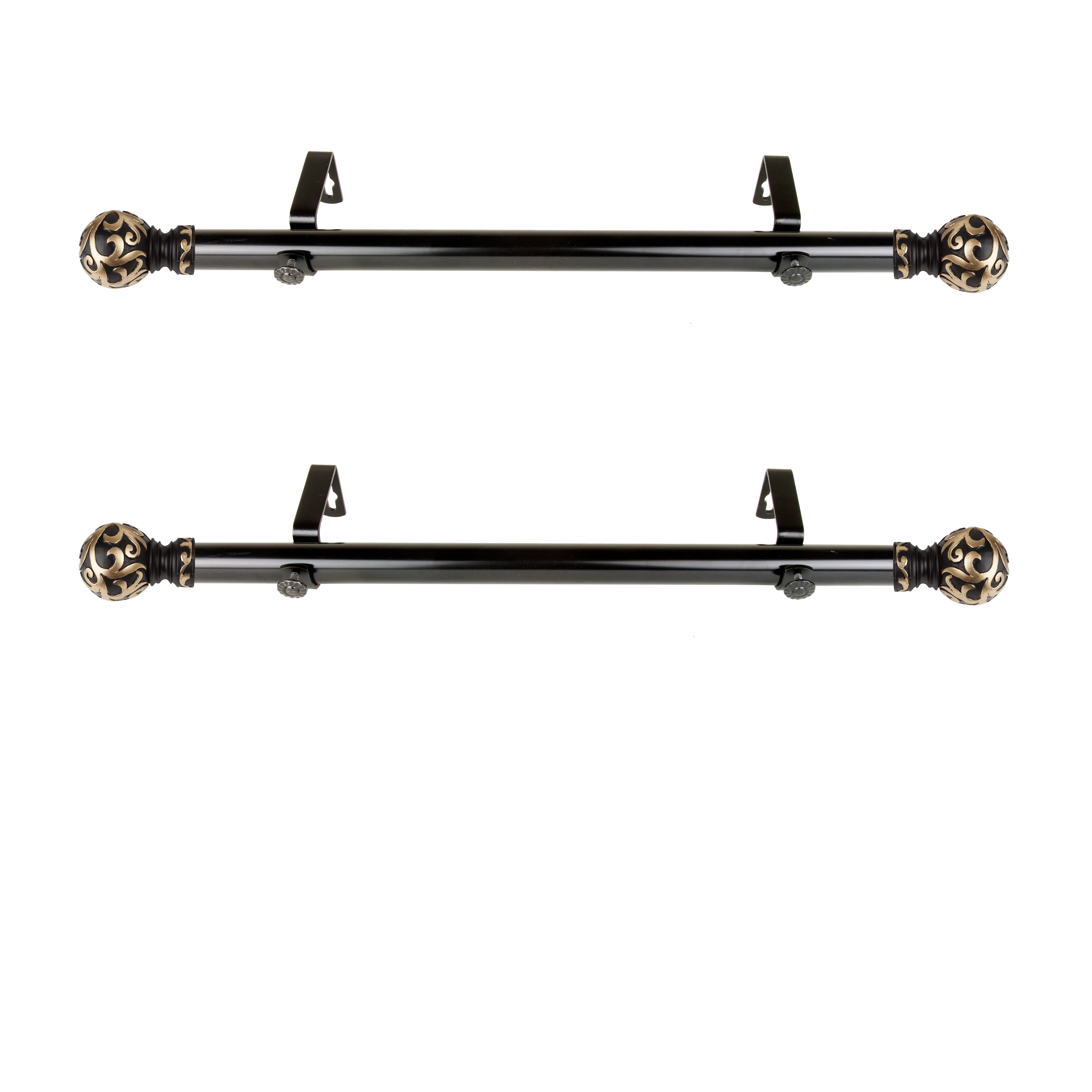 Randal 1" Dia Side Window Curtain Rod 12-20 inch long (Set of 2) - Black