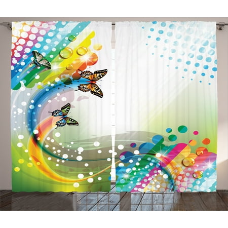 Colorful Home Decor Curtains 2 Panels Set Trippy Flying