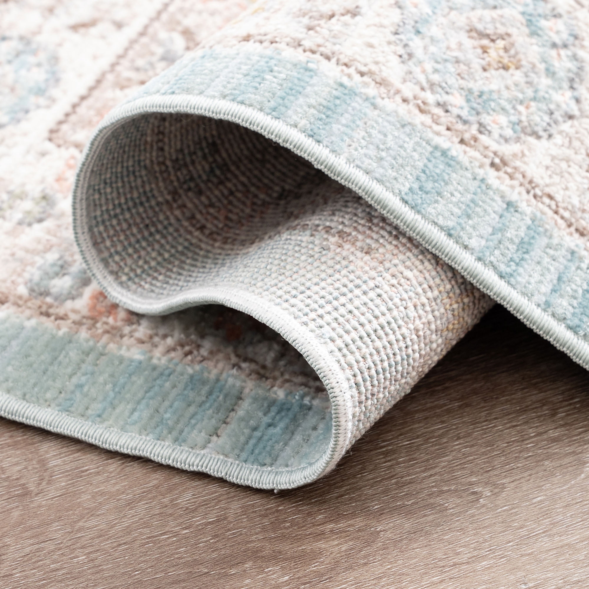 Crestwood Traditional Oriental 8x10 Aqua and Sage Polyester Indoor Area Rug, 7'10'' x 9'4''