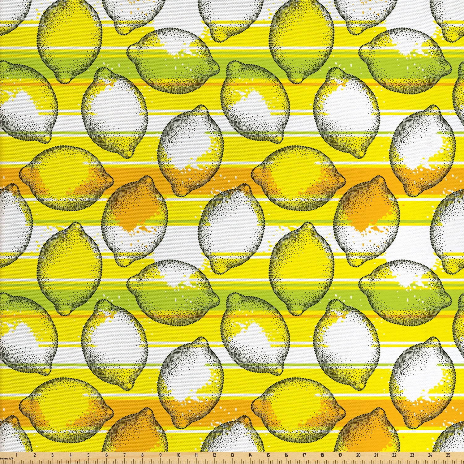 Lemon Fabric by The Yard, Dotted Fresh Citrus Fruits Pattern with ...