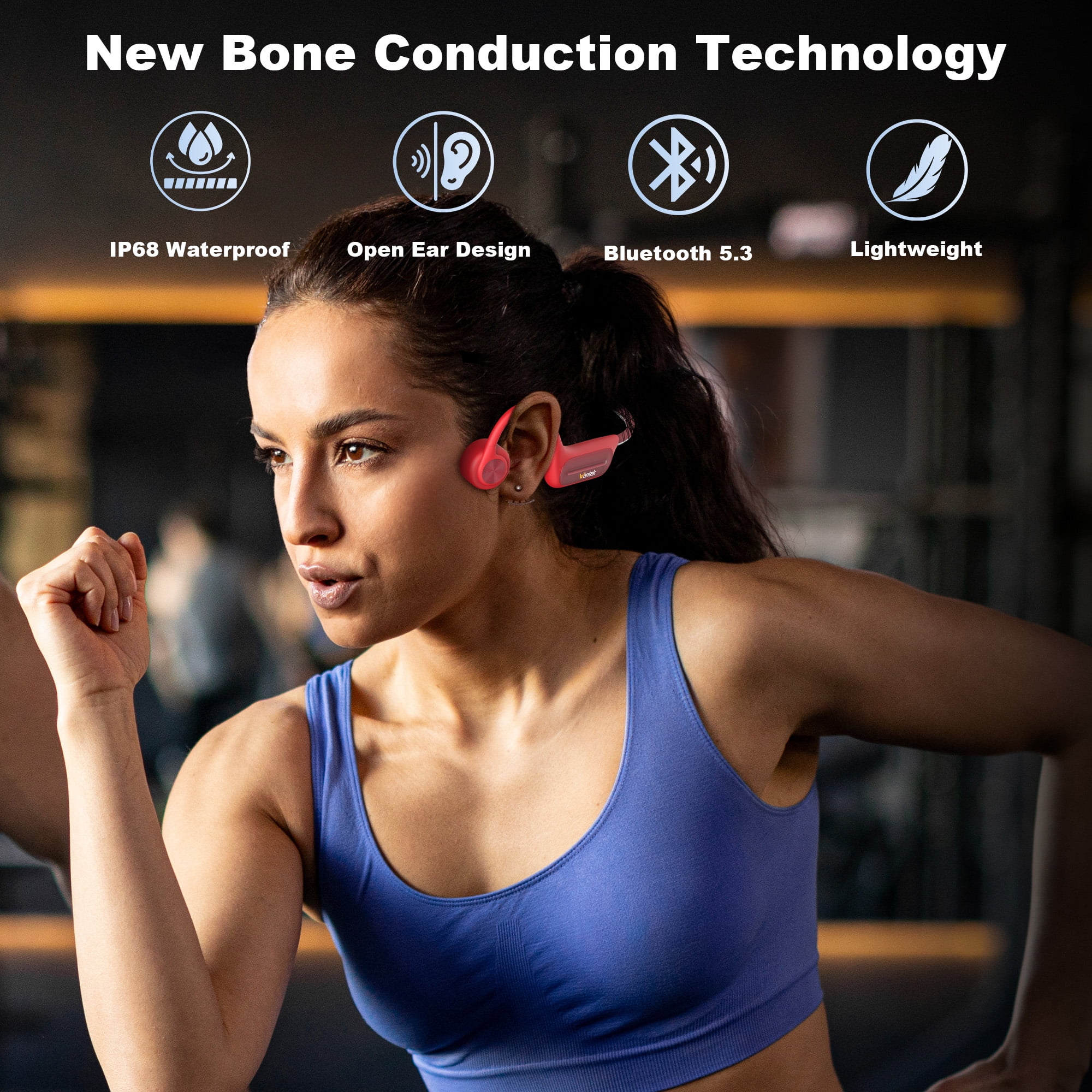 Wantek Bone Conduction Swim Headphones, Open Ear Wireless Bluetooth Headsets, IP68 Headphones with Bluetooth 5.3 for Run, Hike