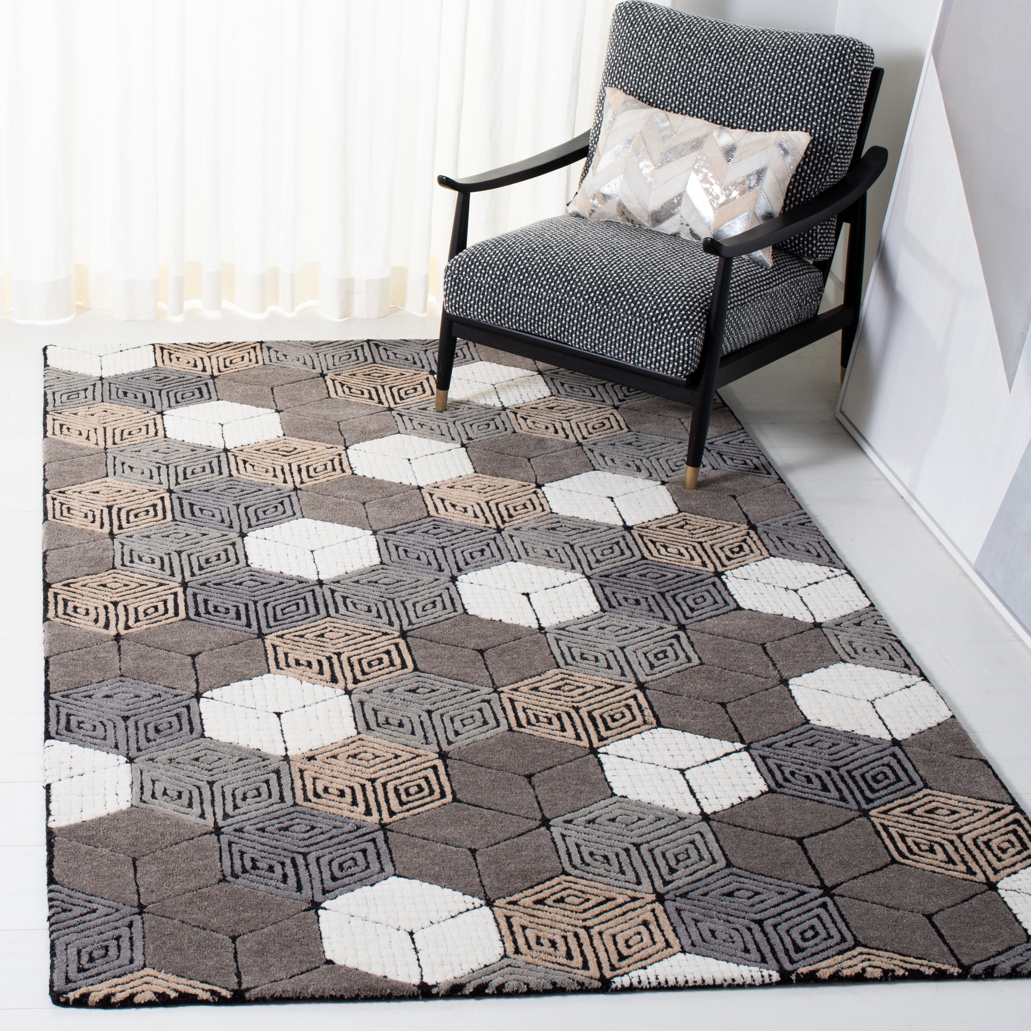 SAFAVIEH Fifth Avenue Dedan Geometric Wool Area Rug, Ivory/Grey, 6' x 9'