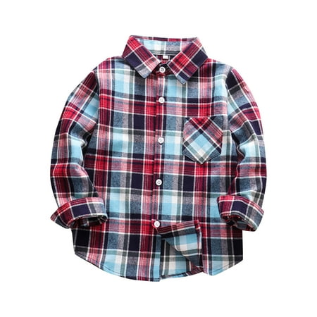 

JDEFEG Mens Top Kids Toddler Flannel Jacket Plaid Long Sleeve Lapel Button Shacket Baby Boys Girls Shirt Top Coat Outwear Boys Full Sleeve Tops Polyester Blue 140