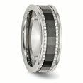 thumbnail image 4 of 8mm Stainless Steel Polished With Sawtooth Accent Black Ceramic Center Faceted Band Ring Size 8 -  Jewelry Gift for Mom, 4 of 6