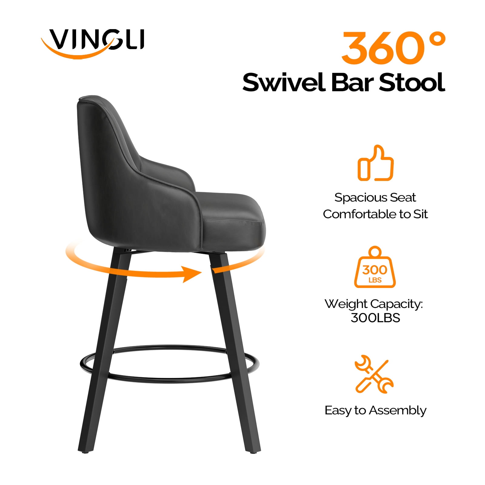 Ktaxon Swivel Bar Stools, 35" Counter Height Adjustable Bar Stools for Kitchen Island, Modern Black, 1 PCS