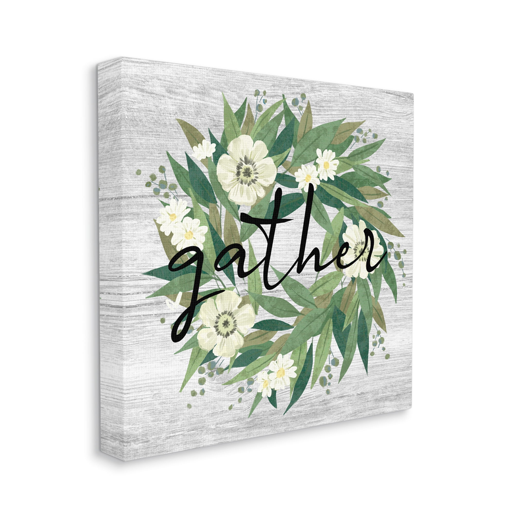 Stupell Industries Gather Calligraphy Wreath Country White Botanicals Blossoms Graphic Art Gallery Wrapped Canvas Print Wall Art, Design by Ziwei Li