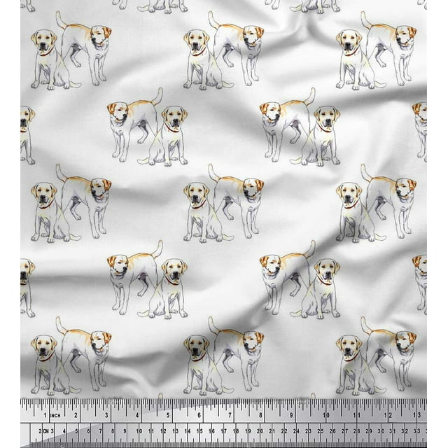 Soimoi Modal Satin Fabric Labrador Dog Print Sewing Fabric Yard 42 Inch Wide
