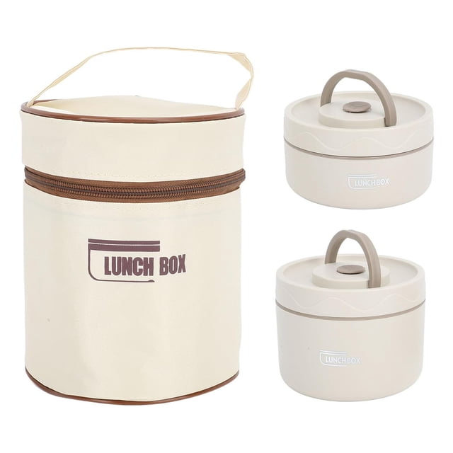 Caja Térmica de Acero Inoxidable 304 con Tapa, Contenedor de Almuerzo Aislado Redondo Portátil para el Trabajo, la Escuela, Comedor Al Aire Libre (2 piezas)