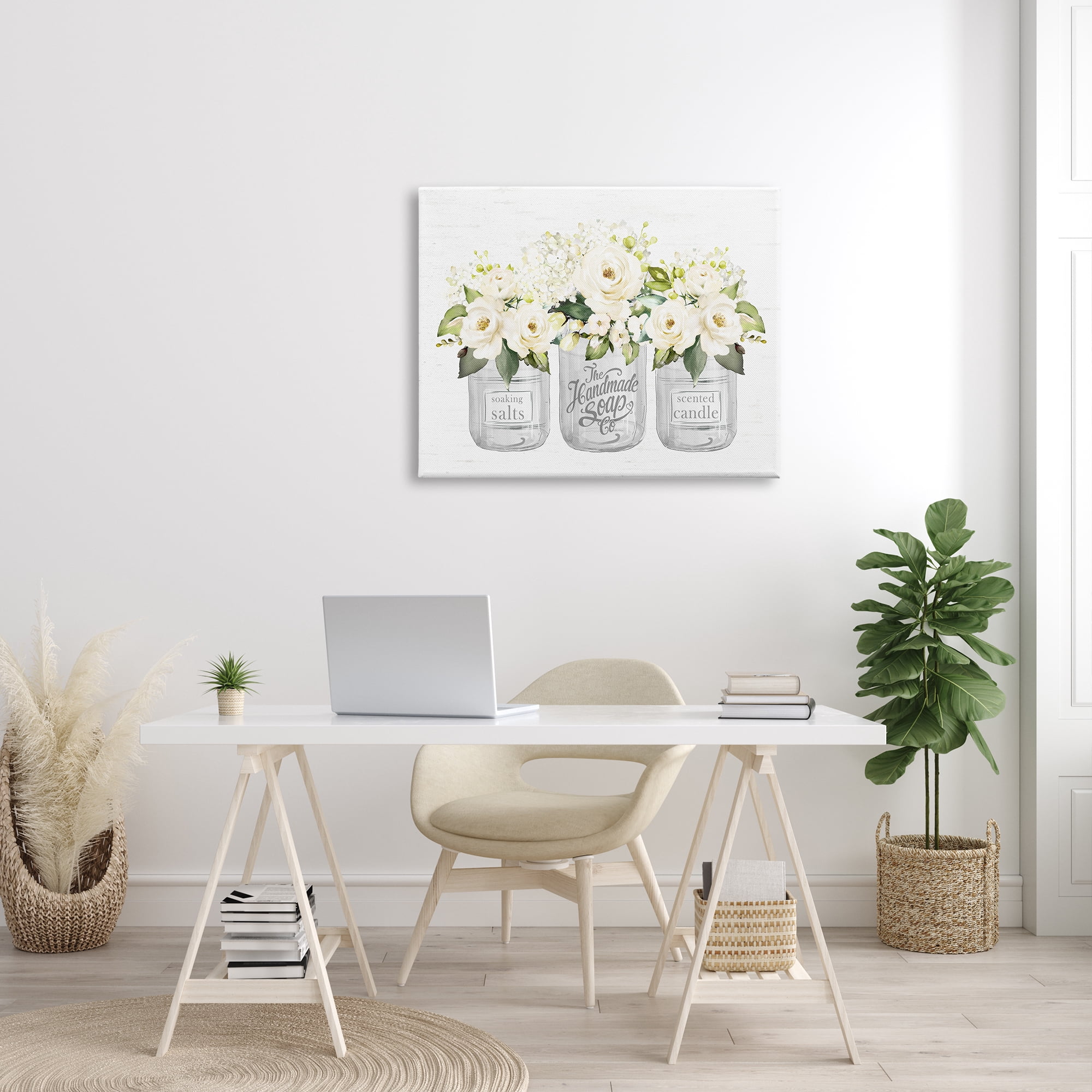 Stupell Industries White Roses Blooming Country Rustic Candle Jars Graphic Art Gallery Wrapped Canvas Print Wall Art, Design by Lettered and Lined