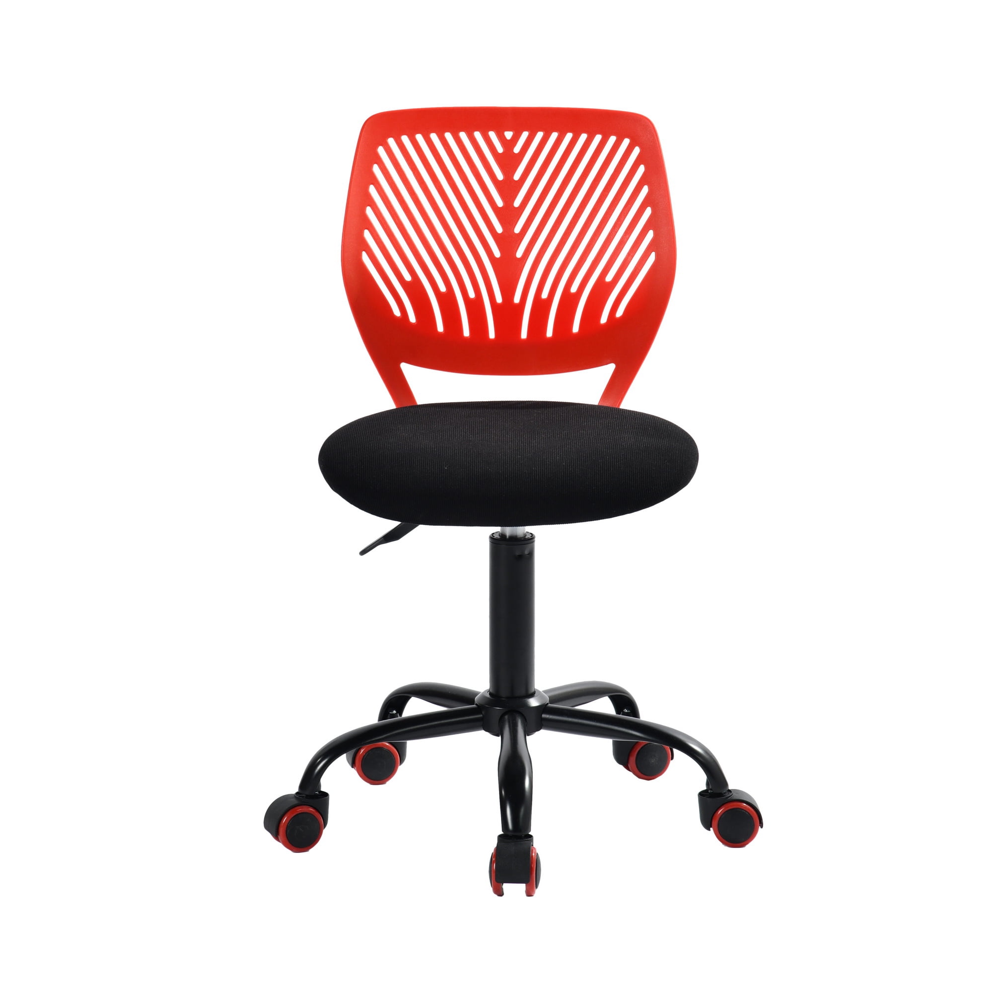 Homy Casa Kids Desk Chair, Adjustable Armless Swivel Task Chair with Wheels, Red and Black